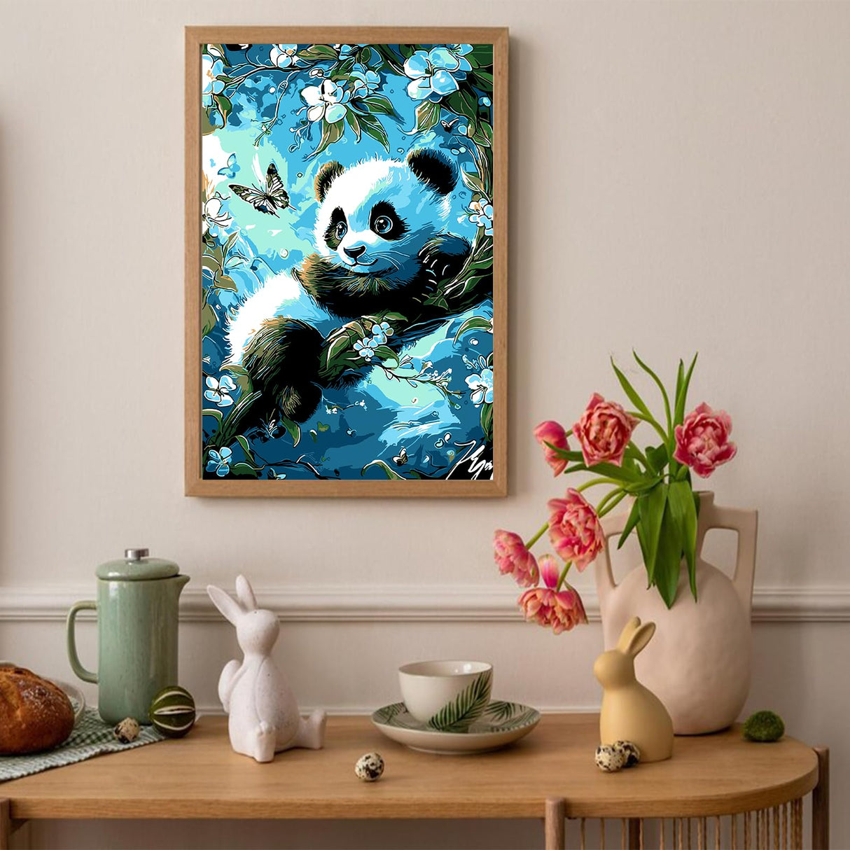 Auremi Panda Paint by Number Kits for Adults,Animal Paint by Number on Canvas with Frame DIY Painting with Number Acrylic Oil Paint Kits for Home Decor 8x12 in Auremi
