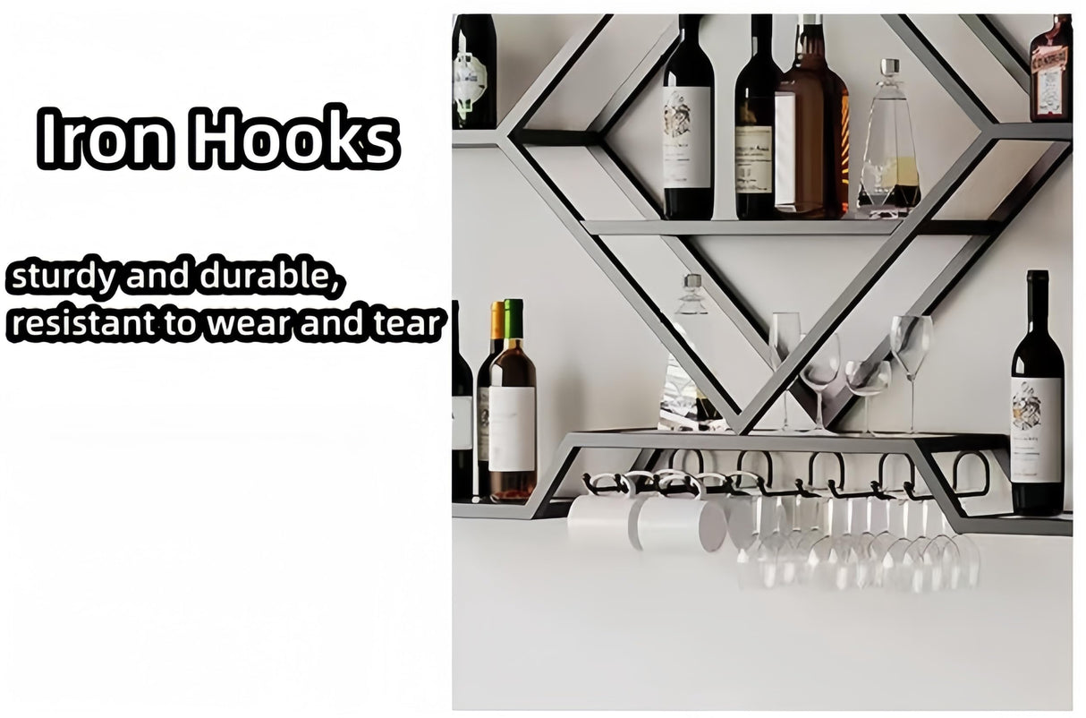 PIKYsailed Metal Wine Rack Wall Mounted with Led Light, Modern Bar Shelves Wall Mounted with Glass Holder, Multi Functional Liquor Shelf Wall Mounted for Home Bar, Kitchen & Dining Room (Black, 47) PIKYsailed