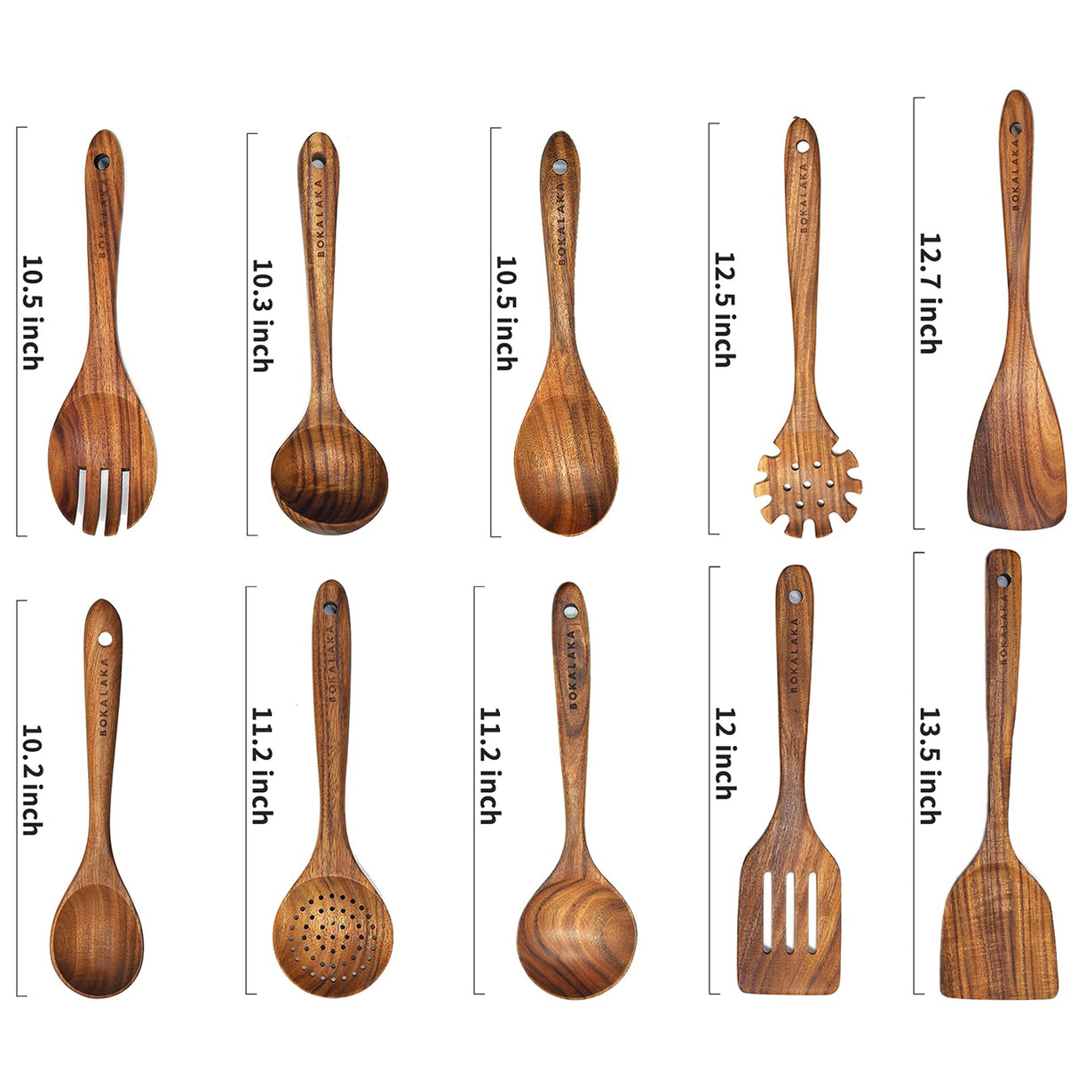 Wooden Spoons for Cooking,10 Pcs Natural Teak Wooden Kitchen Utensils Set Wooden Utensils for Cooking Wooden Cooking Utensils Wooden Spatulas for Cooking BOKALAKA