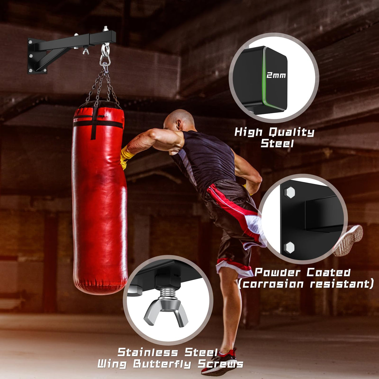 Eapele Heavy Bag Mount, Adjustable Punching Bag Wall Mount Bracket for Boxing and Muay Thai Training, Heavy Duty 500 lbs Boxing Bag Hanger for Home Gym MMA, Punching Bag Holder Stand for Hanging Bag Eapele