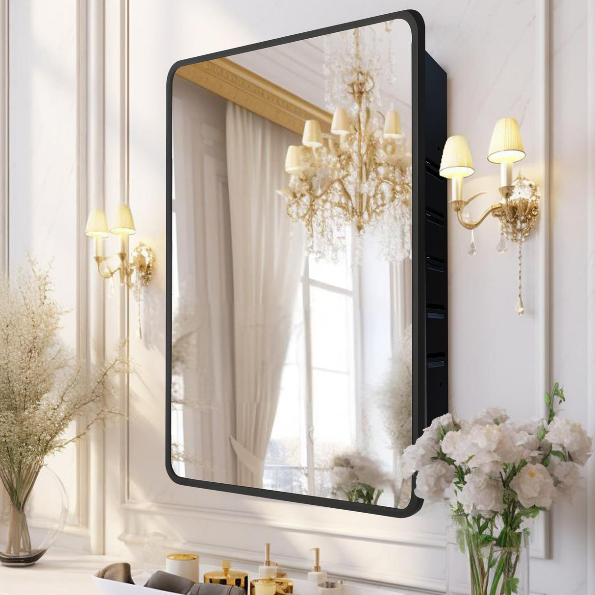 Habison Bathroom Medicine Cabinet with Mirror, 20x30 inch Metal Black Recessed Medicine Cabinet with 3 Adjustable Metal Shelves, Rounded Rectangle Storage Cabinet Habison