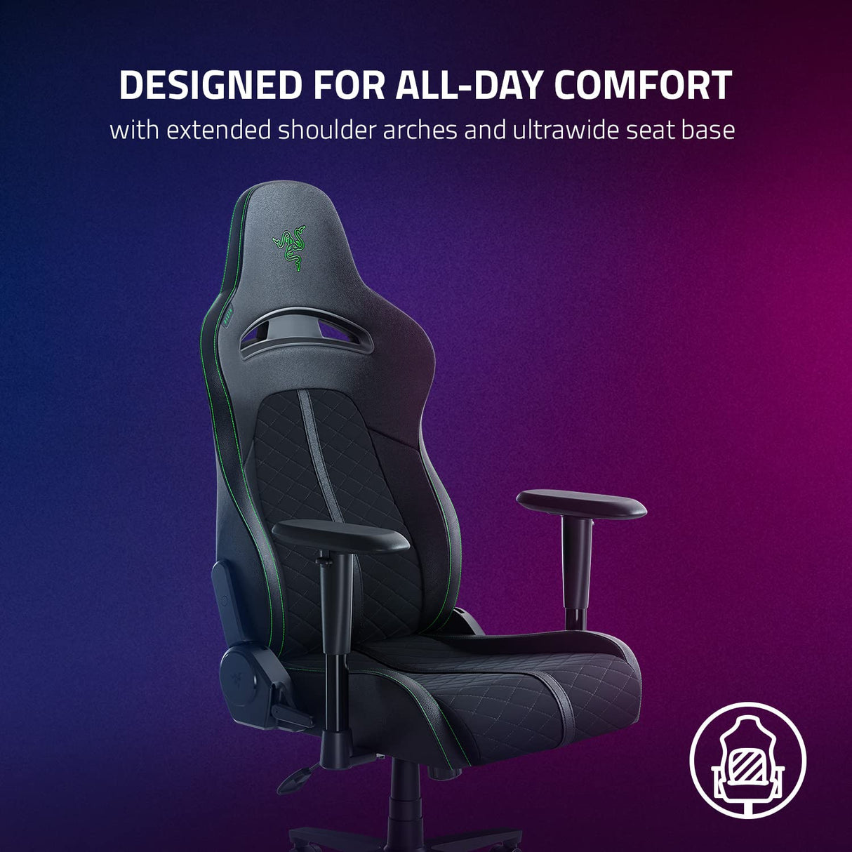 Razer Enki X Essential Gaming Chair: All-Day Comfort - Built-in Lumbar Arch - Optimized Cushion Density - Dual-Textured, Eco-Friendly Synthetic Leather - Adjustable 152-degree Recline - Black Razer