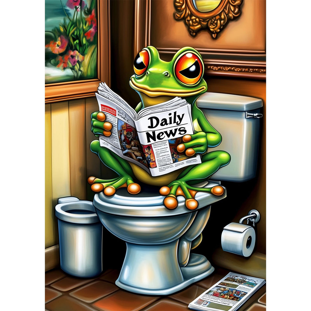 CEOVR Frog Diamond Art Kits for Adults, Frog Reading Newspeaper Diamond Painting Dots 5D Full Drill DIY Funny Gem Art, Adult Crafts Kits Wall Decor for Home Office 12x16in CEOVR