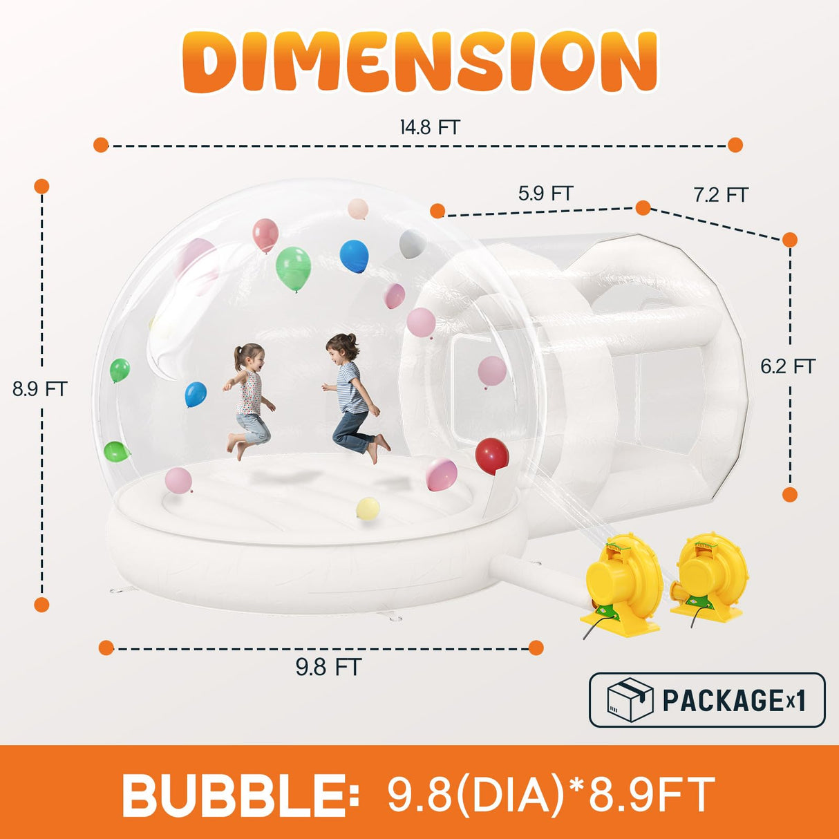 Albott 10FT Inflatabla Bubble Bounce House, Bubble House Inflatable Dome with 550W and 370W Air Blowers for Birthday Parties, Wedding and Gender Revealing Albott