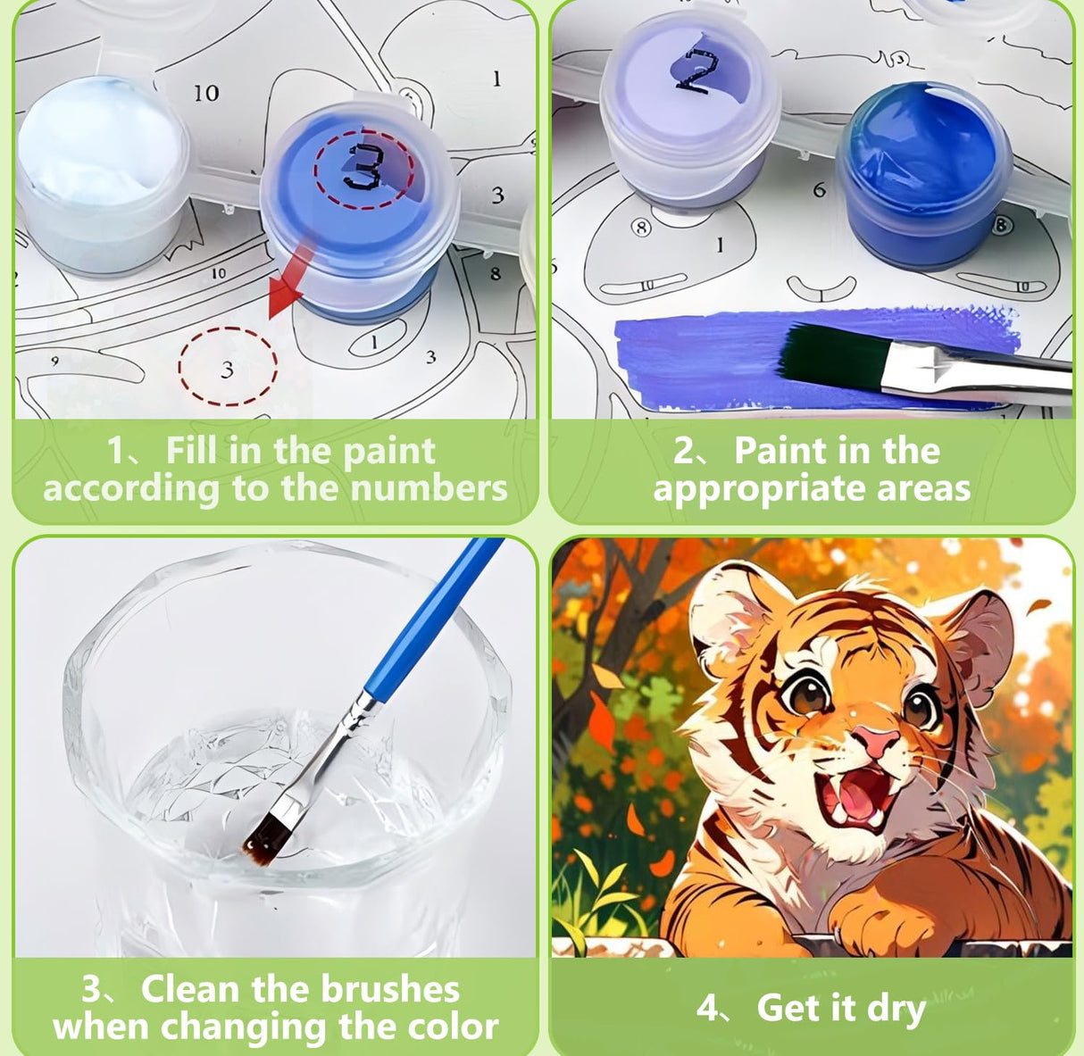 Reivworl Framed Paint by Numbers Kit for Adults Beginner & Kids Ages 8-12, Tiger Paint by Number with Frame and Easel, Painting by Numbers for Gifts and Home Decor (10X10 Inch) Reivworl