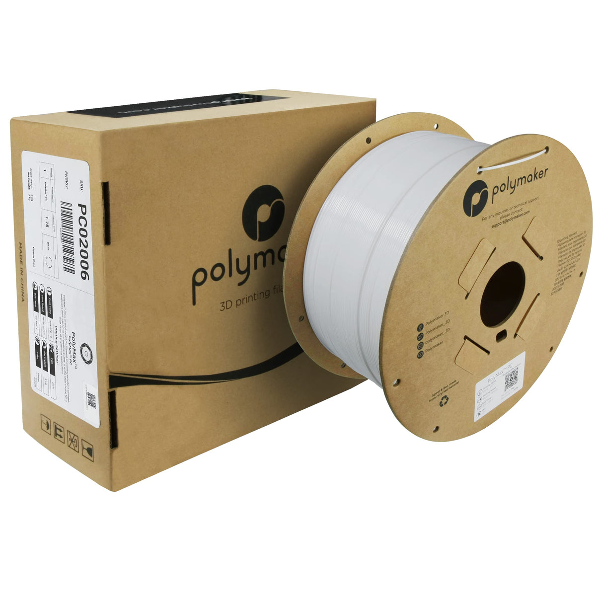 Polymaker Polymax Tough PC Filament 1.75mm, White Polycarbonate Filament 1.75mm 3kg Cardboard Spool - 3D Printer Polycarbonate PC Filament, Tough & High Heat Resistant White POLYMAKER