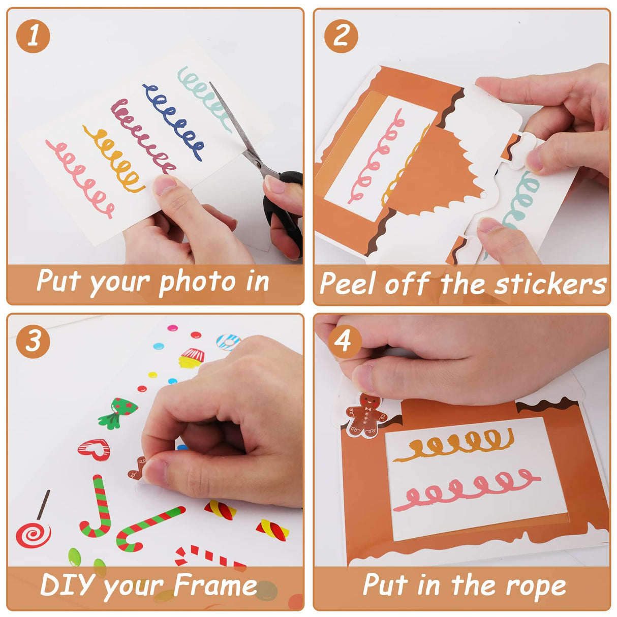 chiazllta 30 Packs Christmas Picture Frame Craft Kits for Kids, Xmas DIY Gingerbread Candy Craft Holiday Art Favor Home Class Game Activities for Kindergarten Preschool chiazllta