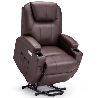 Esright Power Lift Recliner Chair for Elderly, Electric Lift Chair Sofa with Side Pockets, USB & Type-C Ports, Cup Holders, Brown, PU Leather
