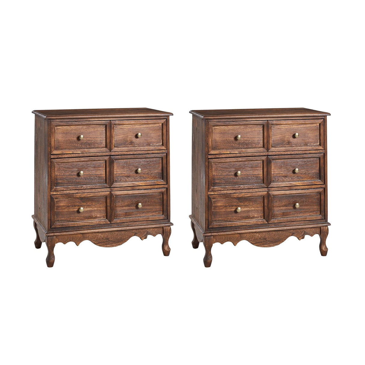 HULALA HOME 3-Drawer Nightstand with Charging Station, Drawer Organizer with Wood Legs, Farmhouse Solid Wood Nightstand Set of 2(Walnut) HULALA HOME