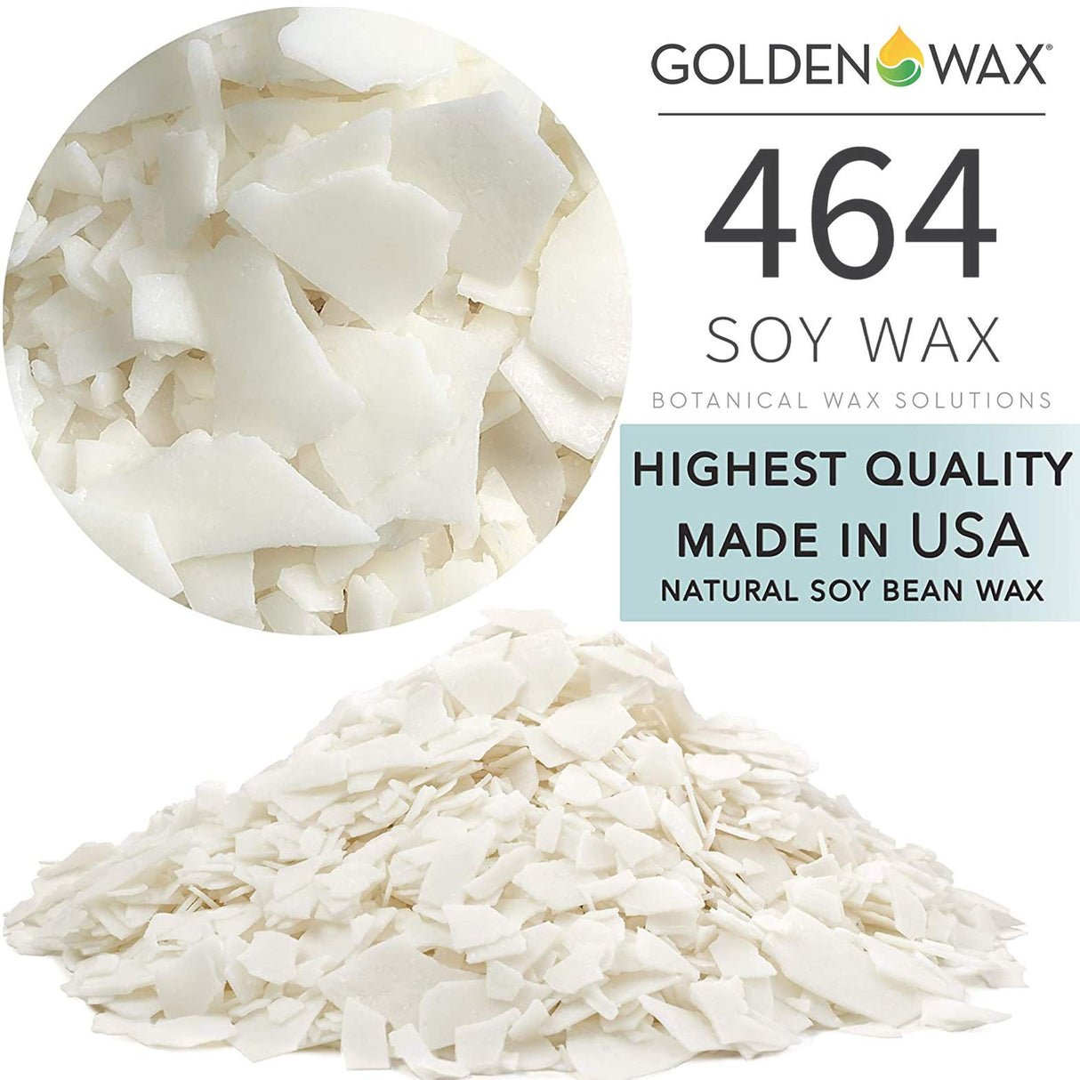 Golden Brand 464 Soy Wax Flakes, All Natural Soy Wax Wholesale Wax for Candle Making Supplies (45 LB), White, GW-464 BSVI