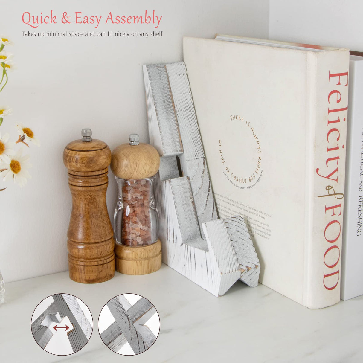 EFFORTICH Cookbook Stand, Wooden Recipe Book Holder, Cook Book Stand for Kitchen Counter, Multifunctional Display Stand, Kitchen Counter Decor - White EFFORTICH