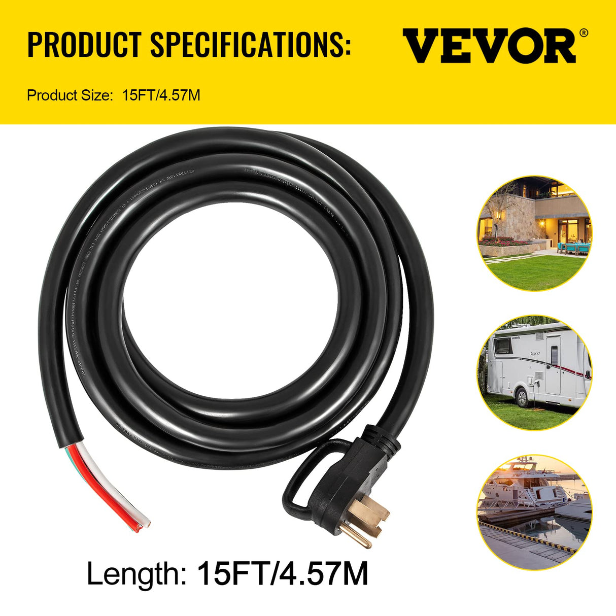 VEVOR 15 FT 50 Amp Generator Extension Cord 4 Wire 6 Gauge STW 6/3+8/1, 125V 250V Generator Power Cord N14-50P & SS2-50R with Portable Handle VEVOR