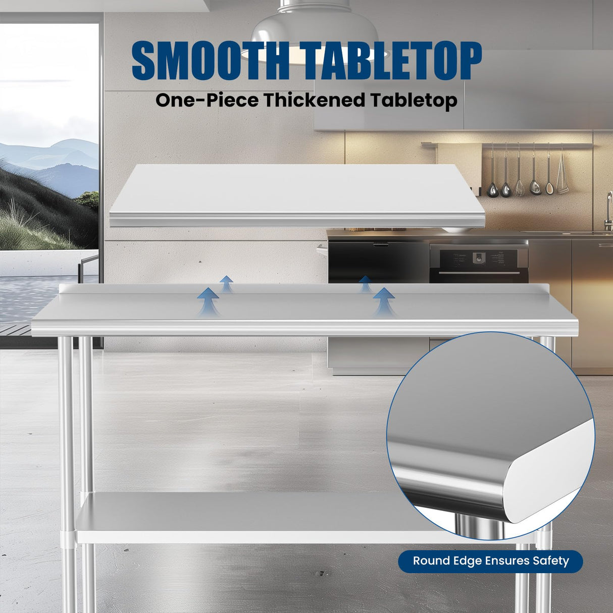 Chingoo Stainless Steel Table 30 x 48 Inches Metal Prep Table with Backsplash & Adjustable Undershelf, Stainless Table for Commercial Kitchen, Outdoor, Restaurant, Hotel & Garage Chingoo