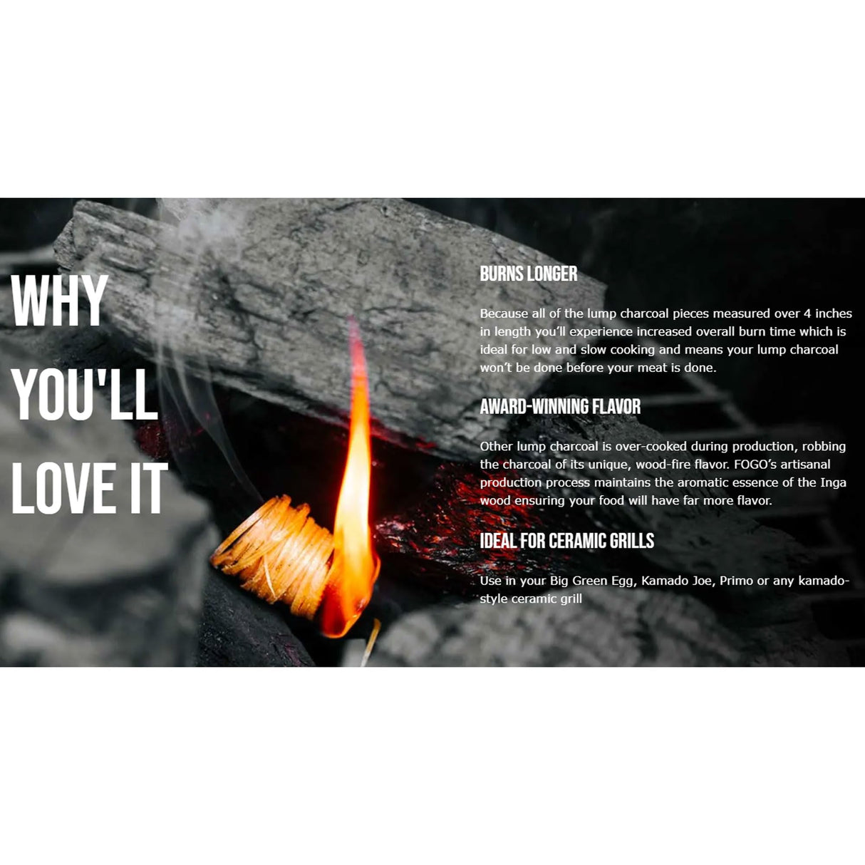 FOGO Super Premium Oak Restaurant Quality All-Natural Large Sized Hardwood Lump Charcoal for Grilling and Smoking, 17.6 Pound Bag FOGO