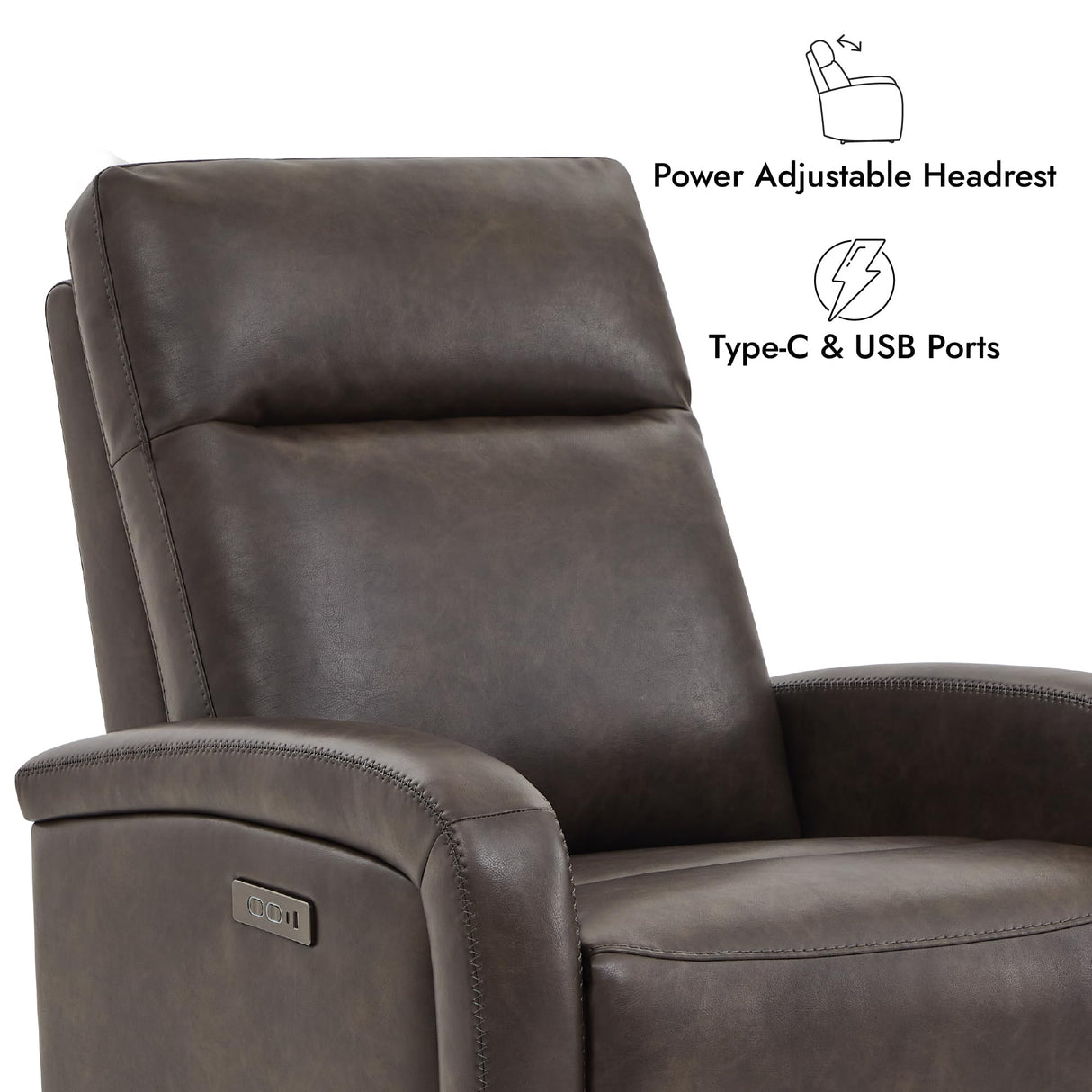 Watson & Whitely Recliner Chair, Zero Wall Reclining Sofa Chair W Power Headrest Type-C Charger, Small Faux Leather RV Recliners Home Theater Seating for Living Room, Chocolate Watson & Whitely