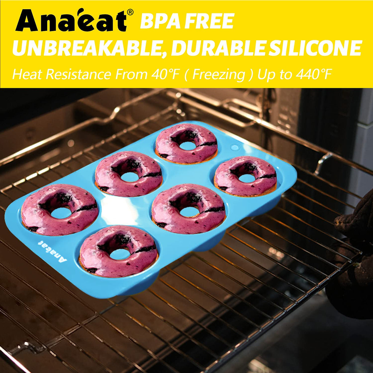 Anaeat 3 Pack Donut Pan Silicone Baking Mold, Just Pop Out! Non-Stick Doughnuts Baking Pans BPA Free for 6 Full-Size Donuts, Muffin, Cake Biscuit Bagels - Oven & Dishwasher Safe (Multicolor) Anaeat