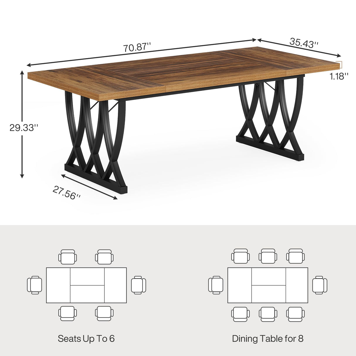 Tribesigns 6 ft Conference Table for 6-8 People, 70.86-Inch Rectangle Conference Table Meeting Seminar Table with Unique Curved Metal Support for Home Office (Without Chair, Retro Brown & Black) Tribesigns
