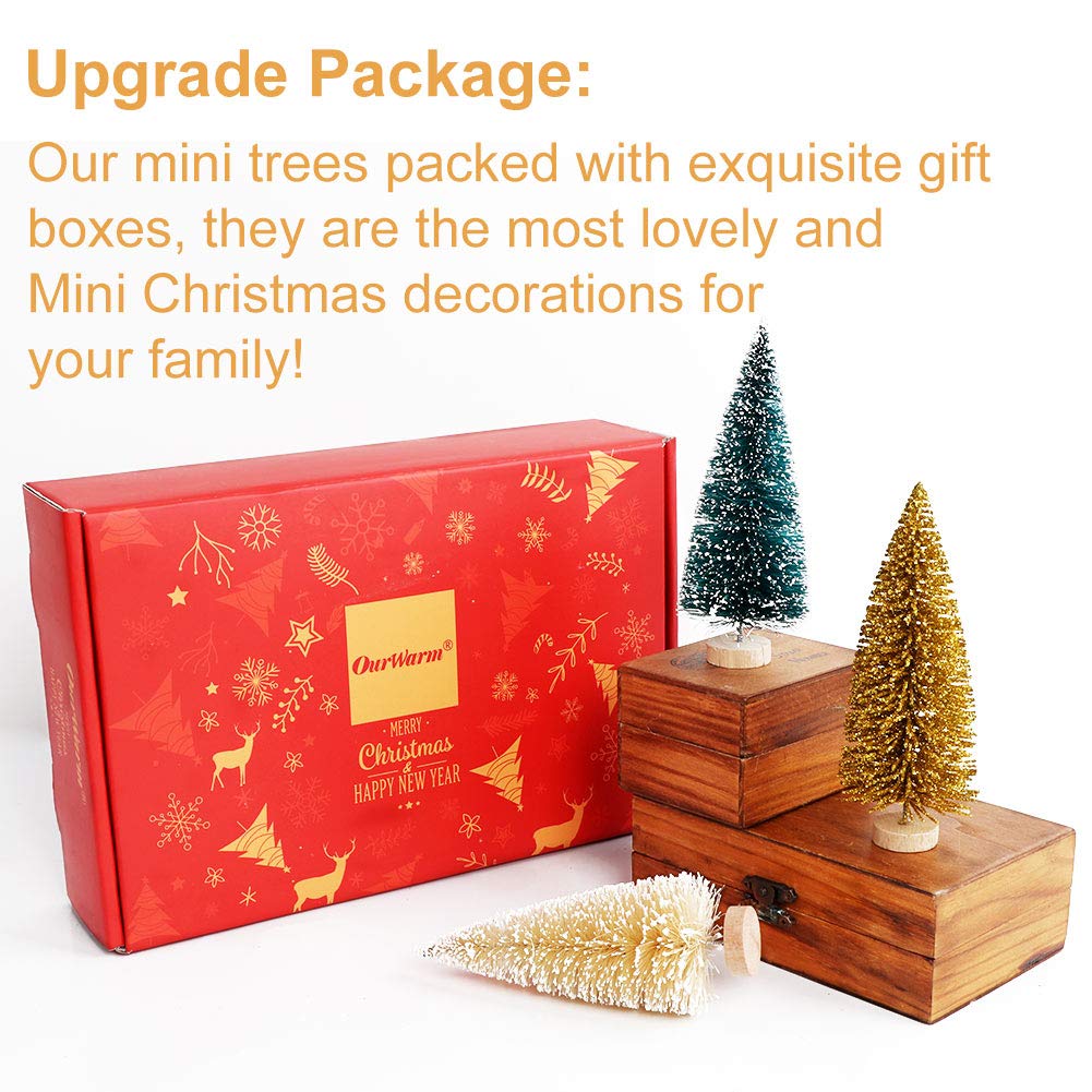 AerWo 24Pcs Mini Christmas Trees Bottle Brush Trees with Wood Base, Christmas Village Trees for Tabletop Christmas Decor Holiday Winter Decorations AerWo