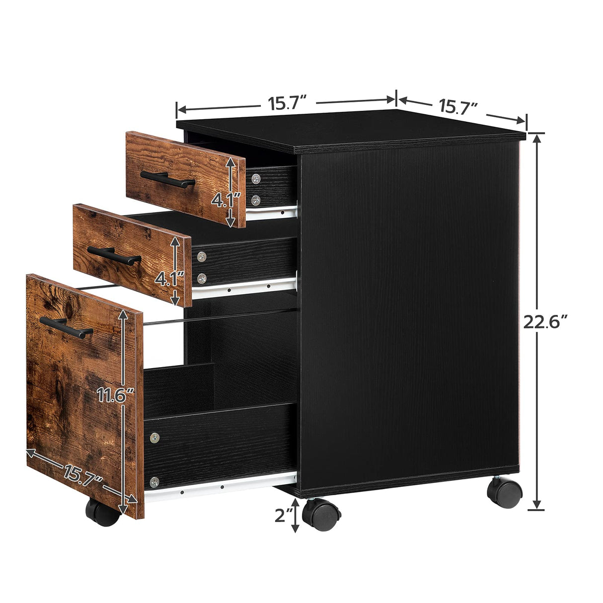 HOOBRO 3-Drawer File Cabinet, Wooden Under Desk Filing Cabinet, fits A4/Letter Size for Home Office, Small Rolling File Cabinet, Printer Stand, Hanging File Folders, Rustic Brown and Black BF02WJ01G1 HOOBRO