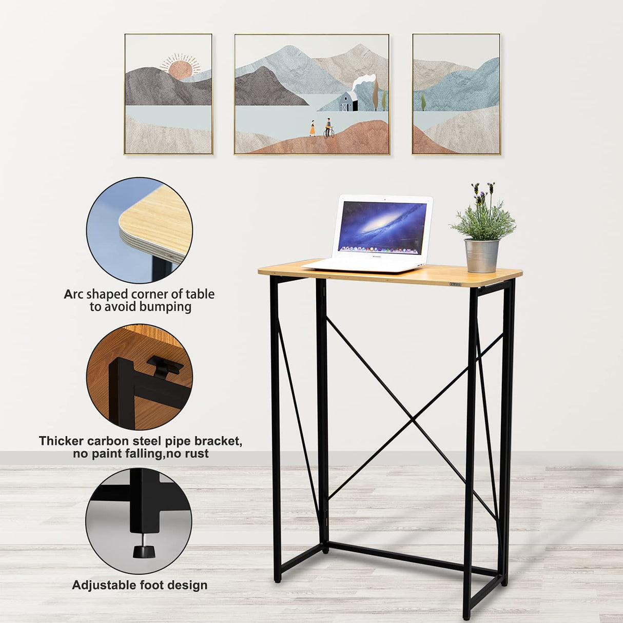 Folding Laptop Computer Desk, Standing Desk, 31in Small Desk for Sitting or Standing, No Need to Assembly, Suitable for Home, Office, Writing (Wood Board Color) Ytaoka