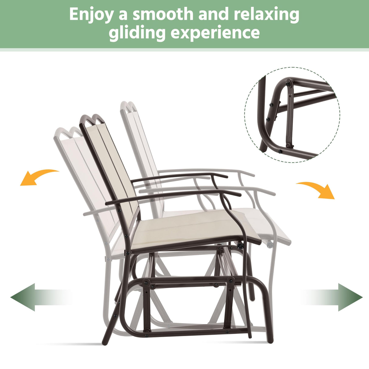 Yaheetech Beige 2-Person Outdoor Glider Bench with Smooth Gliding Mechanism Yaheetech