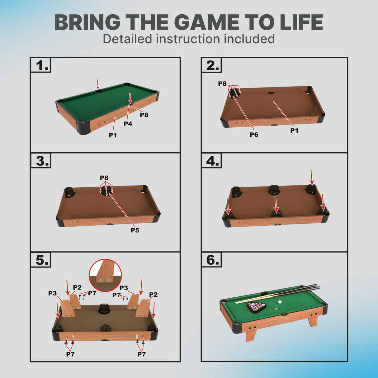 Mini Pool Table for Kids and Adults – 20-Inch Small Pool Table, Mini Billiards Table for Family Game Nights - Simple Assembly Required Queensell