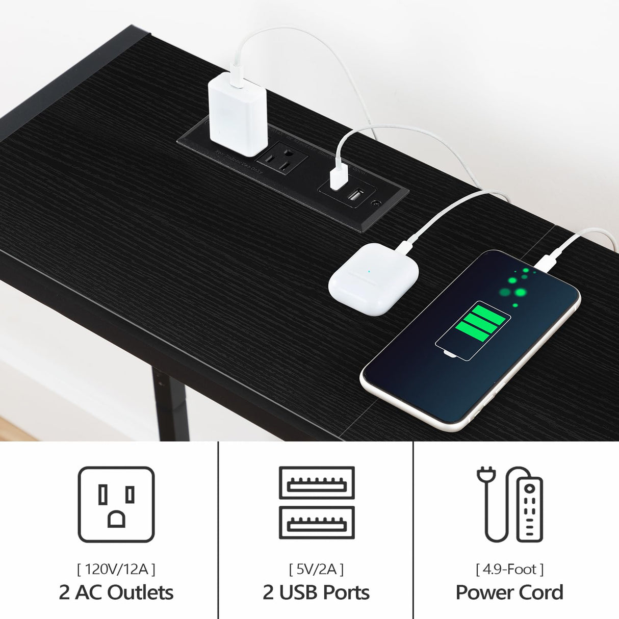 MAHANCRIS Console Table, Narrow Sofa Table, 43.3” Entrance Table with Power Station, Behind Couch Table, Simple Style, for Living Room, Hallway, Entryway, Foyer, Black CTHB112E01 MAHANCRIS
