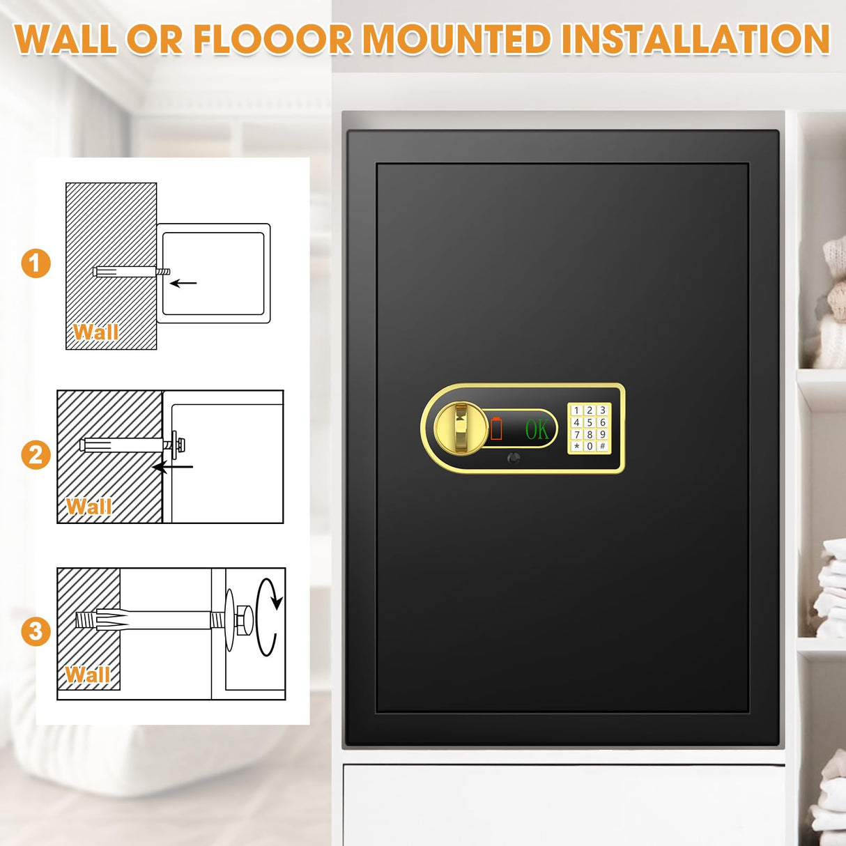 4.0 Cu ft Large Safes for Home Use Fire and Water Proof, Digital Security Fireproof Safe with Combination and Key, 2 Removable Shelves, Anti-Theft Home Safe Box for Document Money Valuables Pisleto