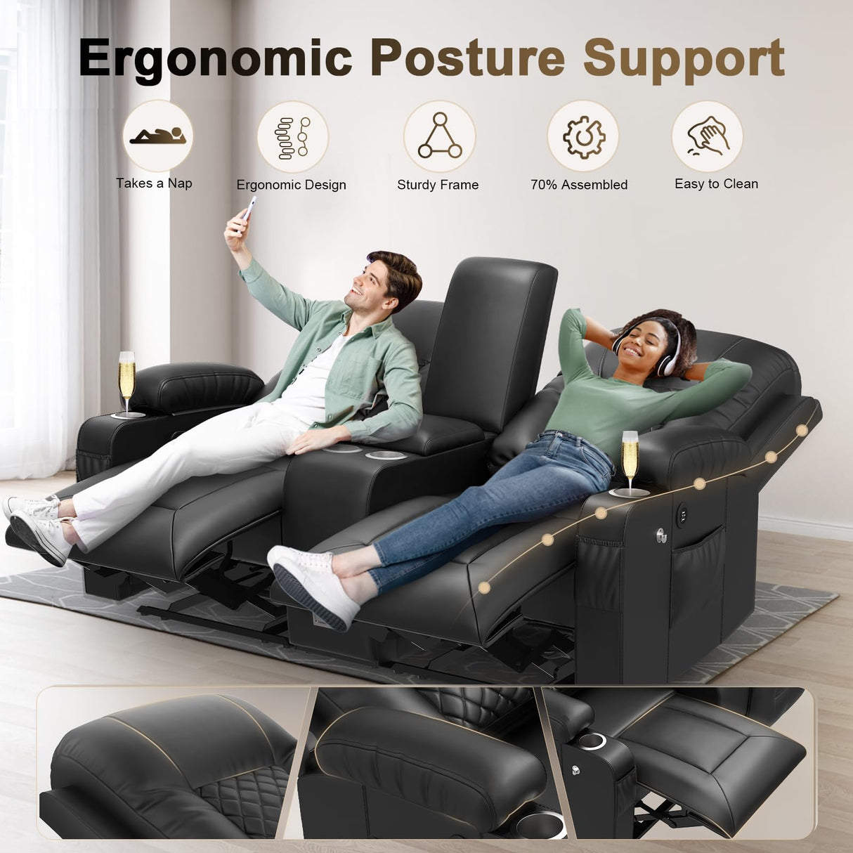 YONISEE Large Loveseat Recliner, Loveseat Recliner Sofa with Storage Console, Recliner Chair with USB Ports, 2 Cell Phone Holders, Cup Holder, Loveseat Couch for Living Room YONISEE