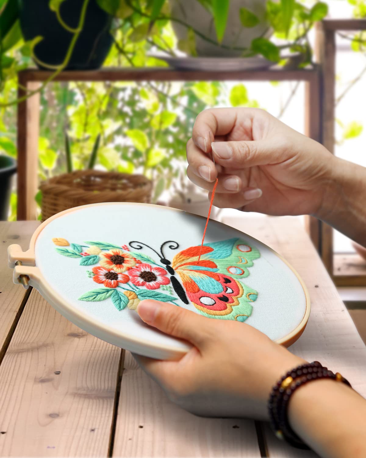 TINDTOP 3 Sets Embroidery Stitch Practice kit, Butterfly Flower Embroidery Kit for Beginners Include Cloth Hoops Threads for Craft Lover Hand Stitch with Embroidery Skill Techniques TINDTOP