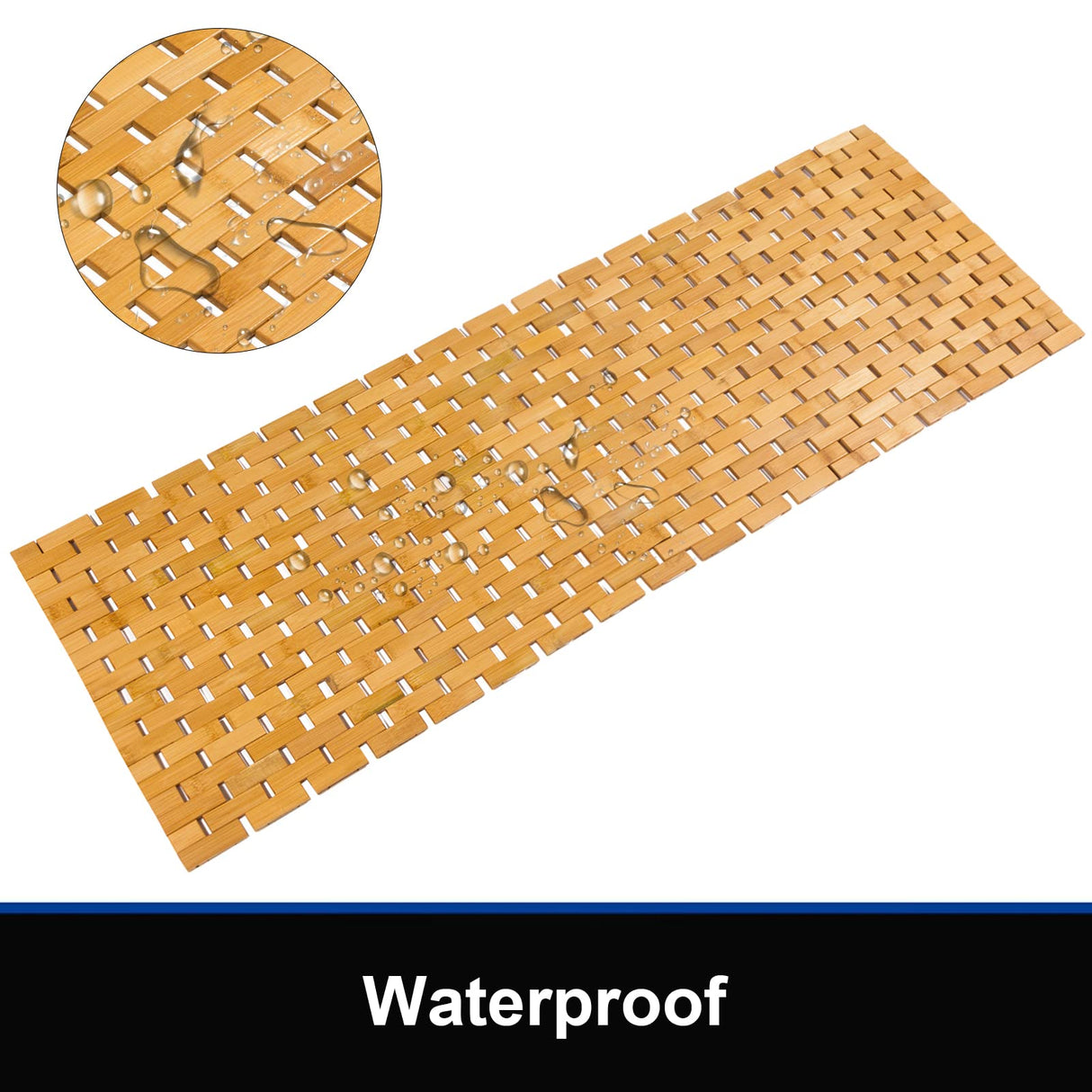 Fovlaurs Bambo Bath Mat Bathroom Runner Long Large Rugs Floor Wood Shower Bathtub Waterproof Non Slip Accessories 16x48 Inch Easy to Clean, Natural, 1 pc Fovlaurs