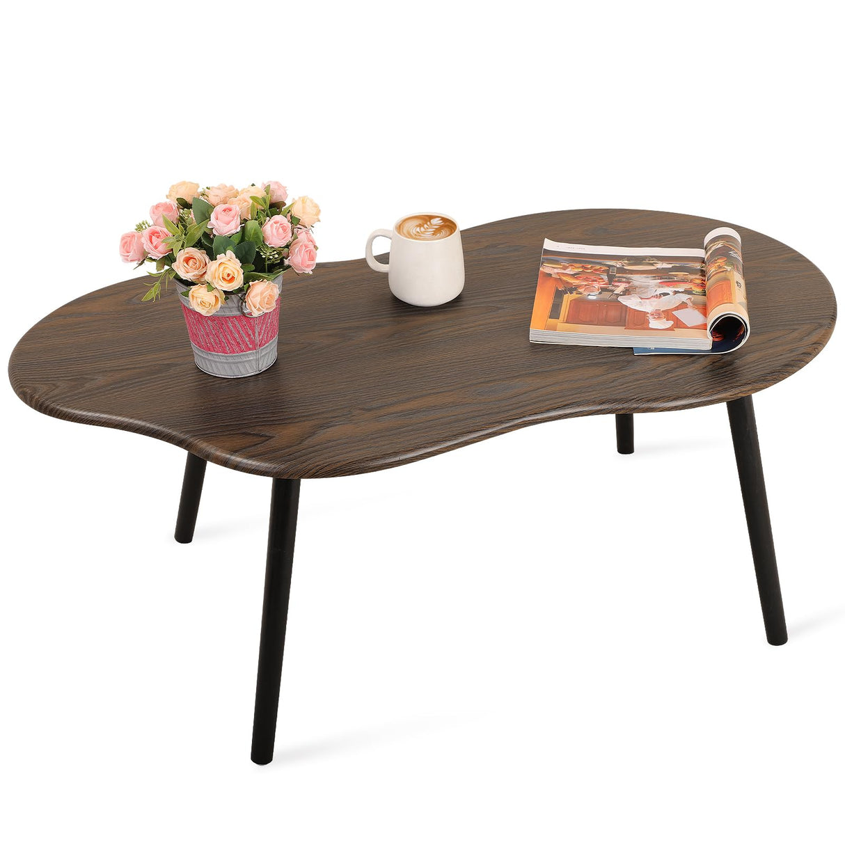 Modern Coffee Tables for Living Room Cloud Shape Center Table Industrial Irregular Wood Grain Table Top Coffee Table, Rustic Brown Unique Furniture for Living Room Home FEUFOAM
