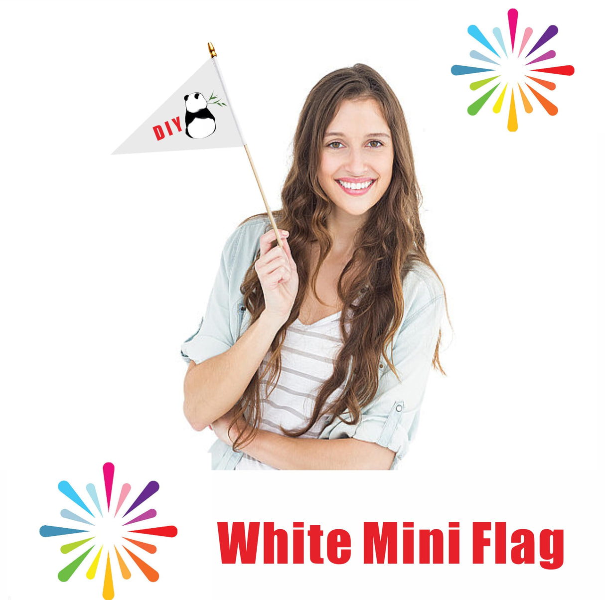 LUSEOAN 20 Pack White Mini Pennant Wood Stick Sublimation Flag Set - 5x8 Inch Solid Color Blank Hand Held Small Miniature Triangle Plain Flags for DIY Graffiti,School,Kids Birthday,Grand Opening LUSEOAN