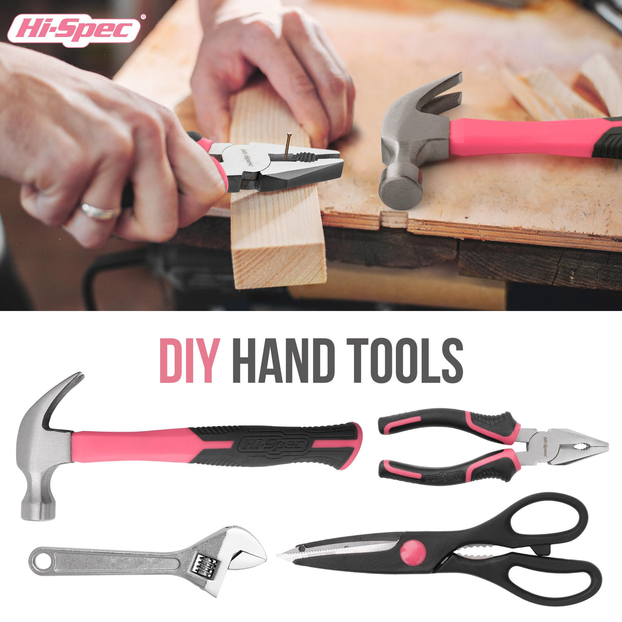 Hi-Spec 54pc Pink Tool Kit for Women – General Household DIY Tool Set. Pink Ladies Essential Hand Tools for Home, Apartment, Garage & Office Repairs with Plastic Toolbox Storage Case Hi-Spec
