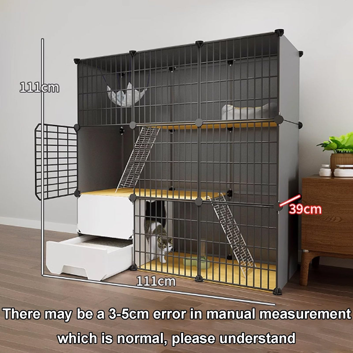 GUQASDV Black Cat Cage, Catio Indoor Cat Enclosure, Enclosed Cat Playpen, Cat Crate with Enclosed Litter Box for Ferret, Chinchilla, Rabbit, Small Animals(111x39x111cm) GUQASDV