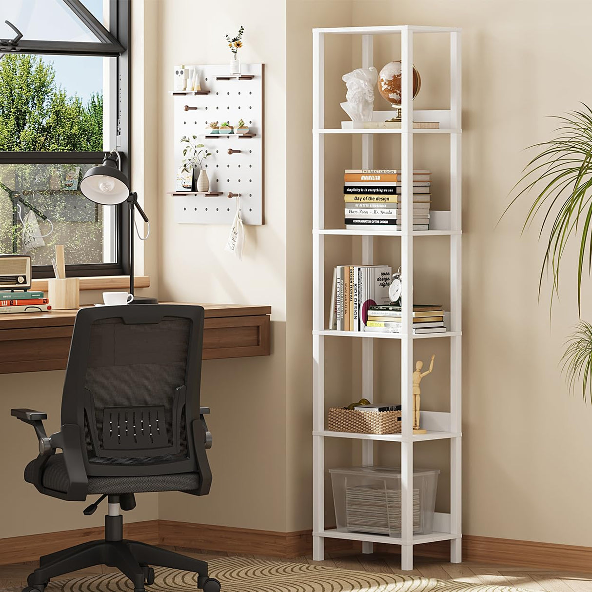 VIMBER 6 Tier Bookshelf with Anti-Fall Baffle, Tall 64.79" Bookcase with DIY Shelves, Industrial Book Shelf Storage Organizer, Display Free Standing Shelf Unit for Bedroom, Living Room, Office, White VIMBER