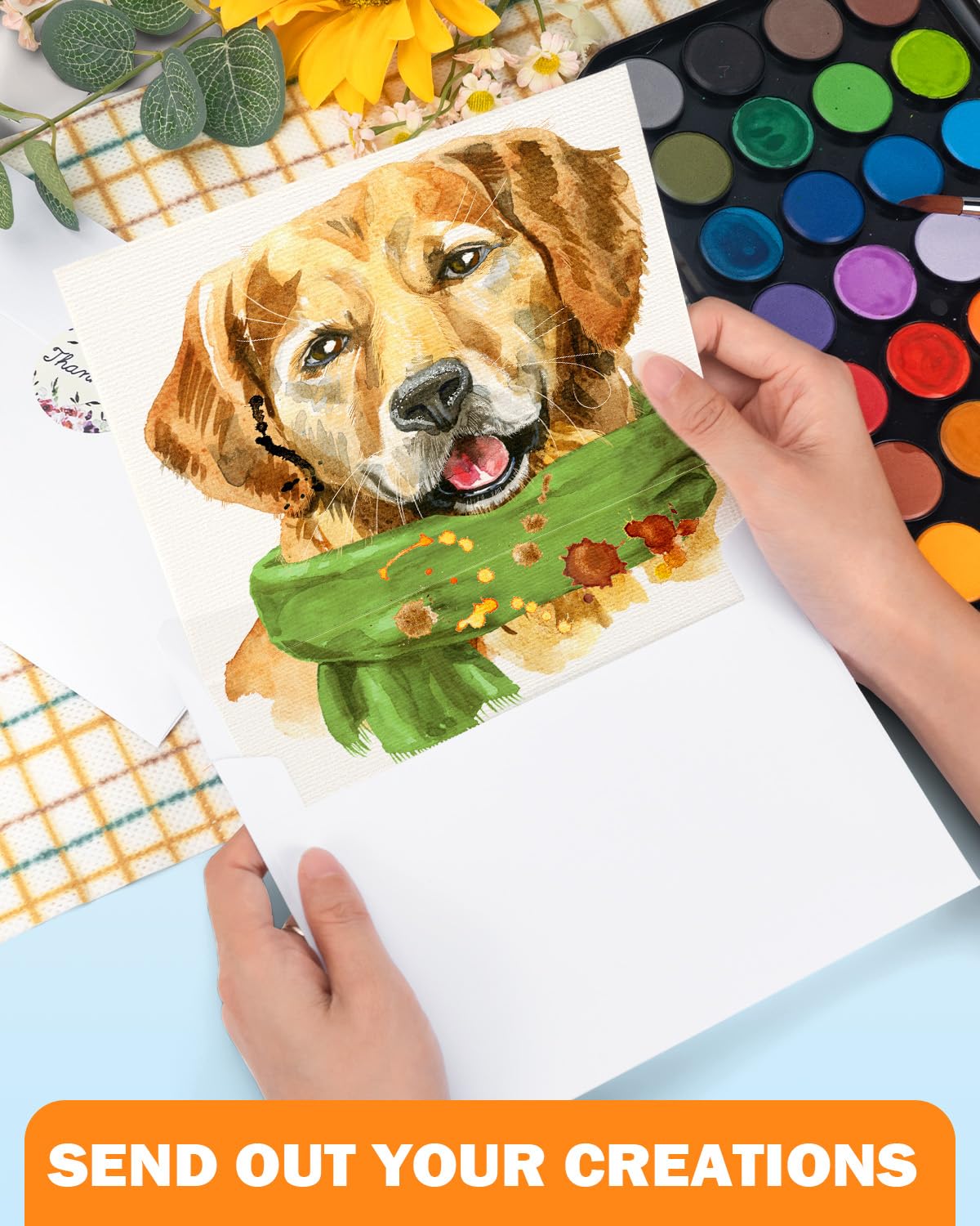 Watercolor Cards and Envelopes Set - 50 Folded 5x7 Inch Blank Heavyweight Paper Cards (140lb/300gsm) with Matching Envelopes for DIY Greeting Cards, Festivals, and Events Lazydrop