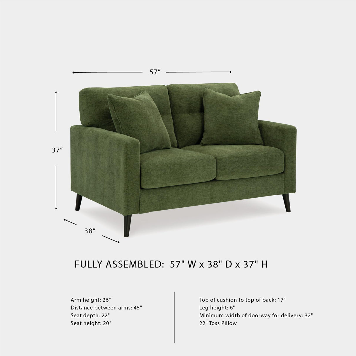 Signature Design by Ashley Bixler Mid-Century Modern Tufted Loveseat with 2 Toss Pillows, Green Signature Design by Ashley