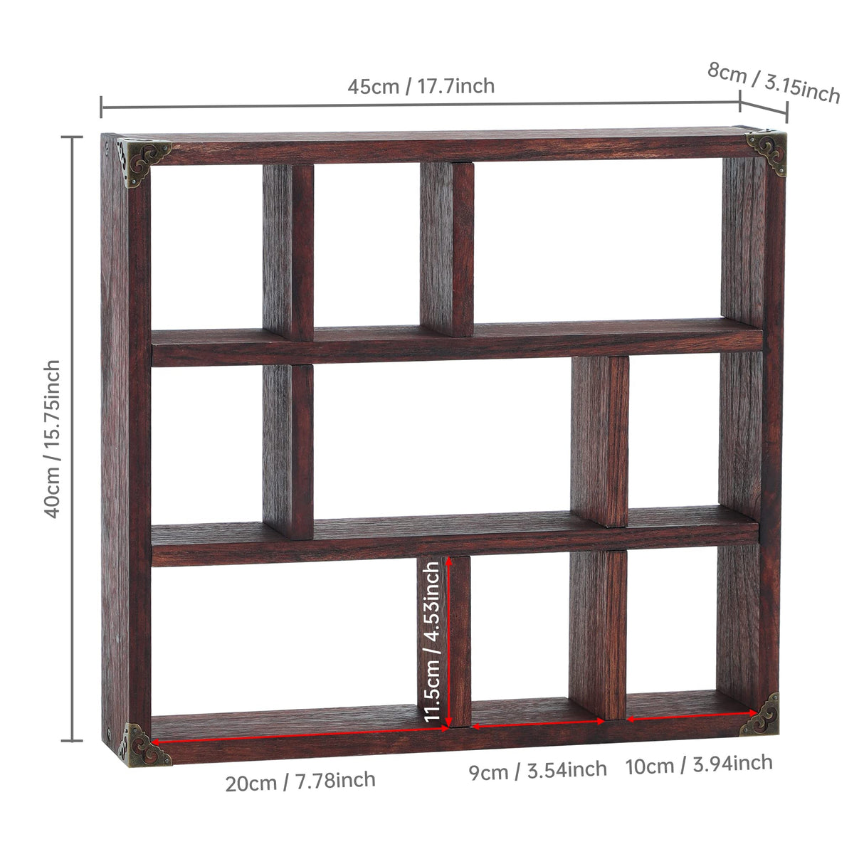 FIRMINANA Rustic Shadow Box Shelf,17.7x15.7-Inch Wall-Mounted (Vertical or Horizontal),9-Slot Rustic Wood Floating Shelves,Lightweight Solid Wood FIRMINANA