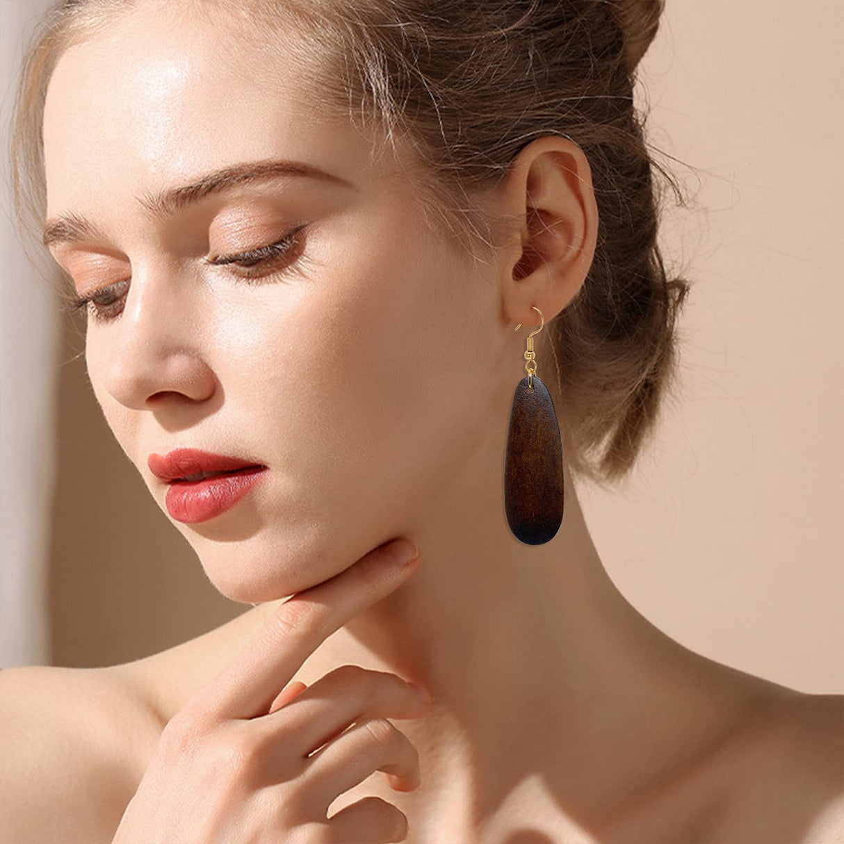 T-ztoss Simple Natural Wooden Teardrop Earrings Vintage Bohemian Geometric Lightweight Drop Dangle Wood Earrings for Women(Teardrop Earrings) T-ztoss