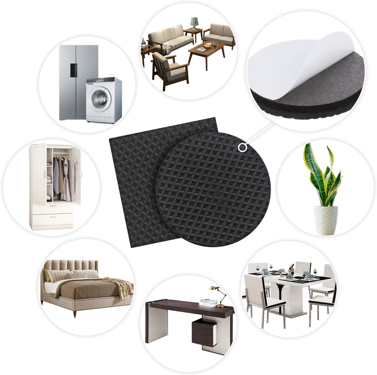 Yelanon Non Slip Furniture Pads -56 pcs(1+2)” Furniture Grippers, Non Skid Furniture Legs,Self Adhesive Rubber Furniture Feet, Anti Slide Furniture Hardwood Floor Protector for Keep Couch Stoppers Yelanon