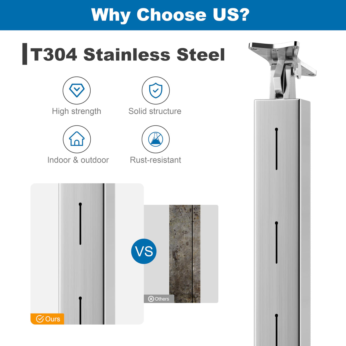 Deck Man 2 Pack Cable Railing Post Stainless Steel Adjustable Angle Intermediate Post for 1/8" Deck Cable Railing,Silvery Deck Man