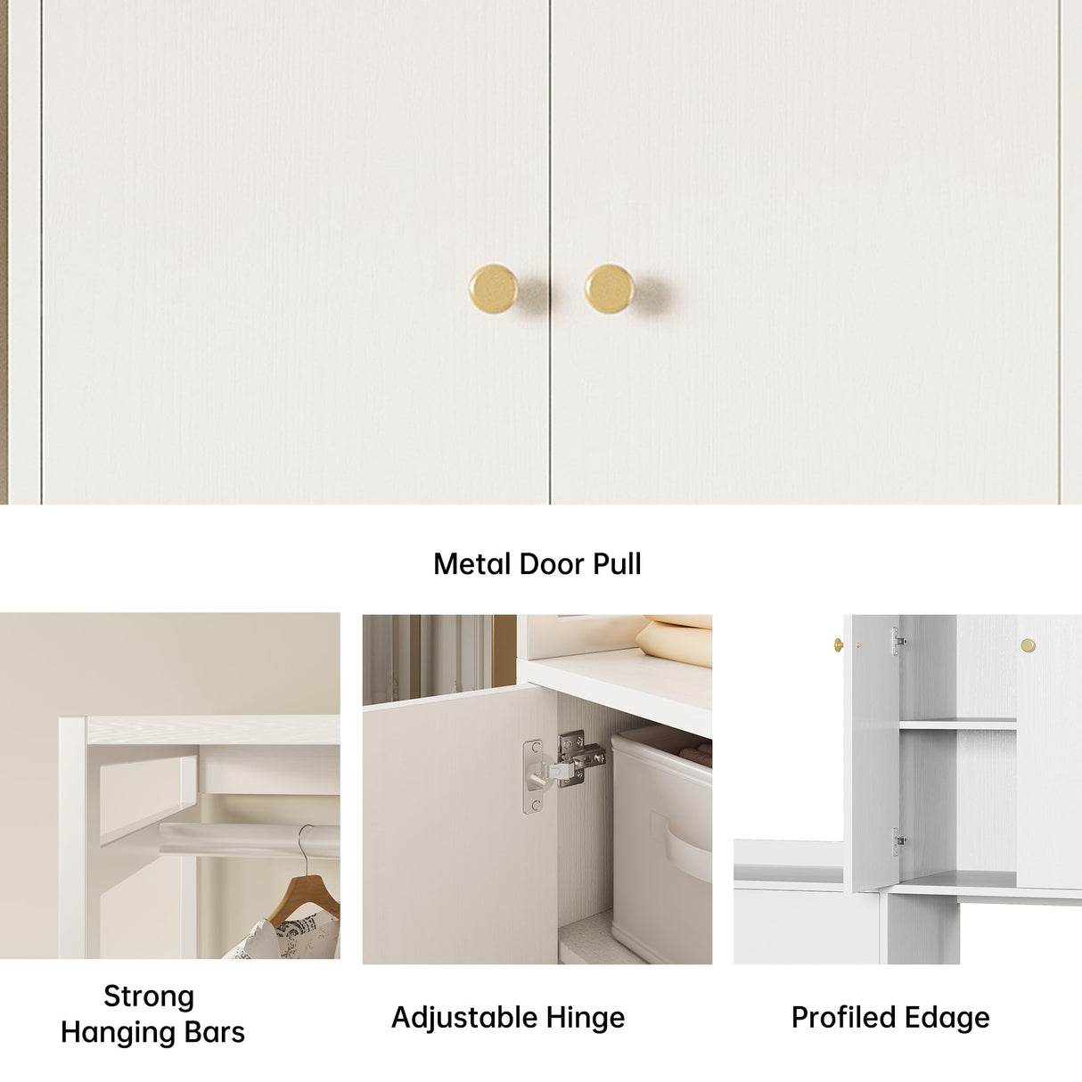 LIKIMIO Wardrobe Closet, White Cabinet with Shelves, Large Armoire Clothing Storage with Hanging Rod for Bedroom, Living/Laundry Room LIKIMIO