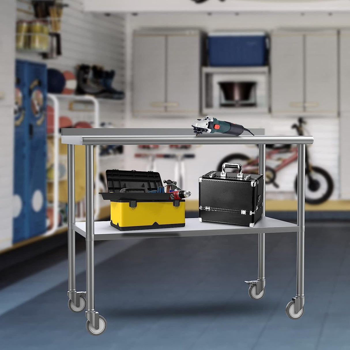 ROVSUN 36' x 24'' Stainless Steel Table for Prep & Work,Commercial Worktables & Workstations,Heavy Duty Metal Table with Wheels & Backsplash for Kitchen, Restaurant,Home ROVSUN