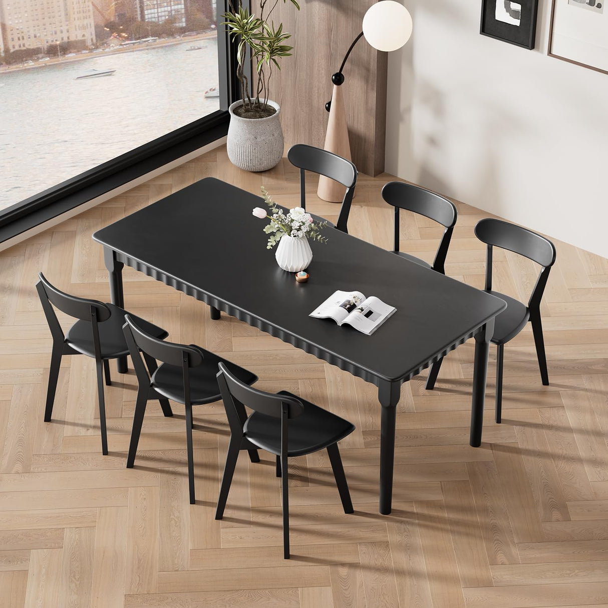 MORDEER Solid Wood Dining Chairs Set of 6, Wooden Dining Room Chairs for Whole Family Use, Farmhouse Kitchen Chairs Set Suitable for Dining Room, Living Room, Stackable Dining Chairs, Black MORDEER