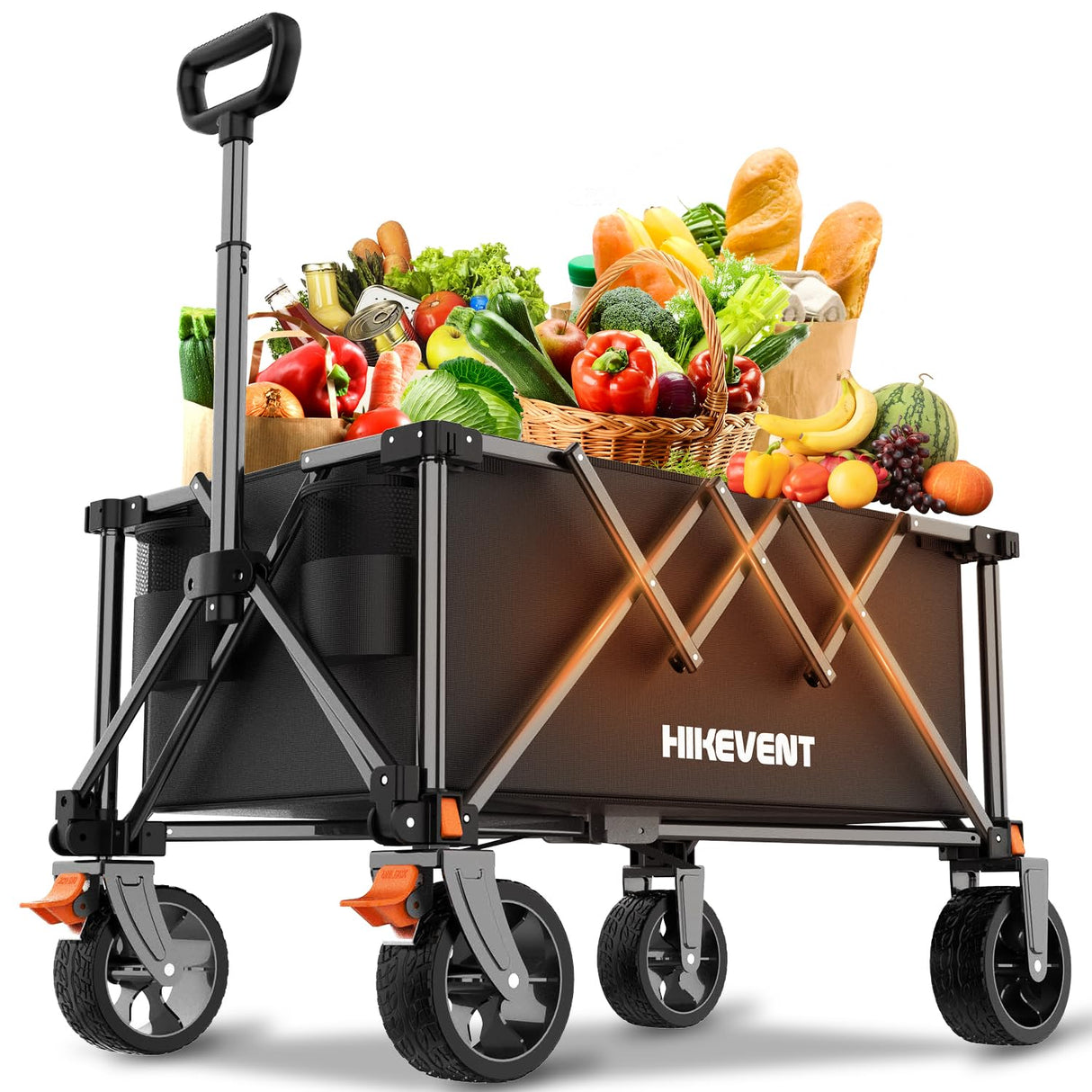 Hikevent Collapsible Wagon Cart Foldable with 220lbs Weight Capacity, Utility Grocery Shopping Cart with Wheels, Lightweight Portable Folding Wagon for Garden Sports Beach and Camping, Black Hikevent