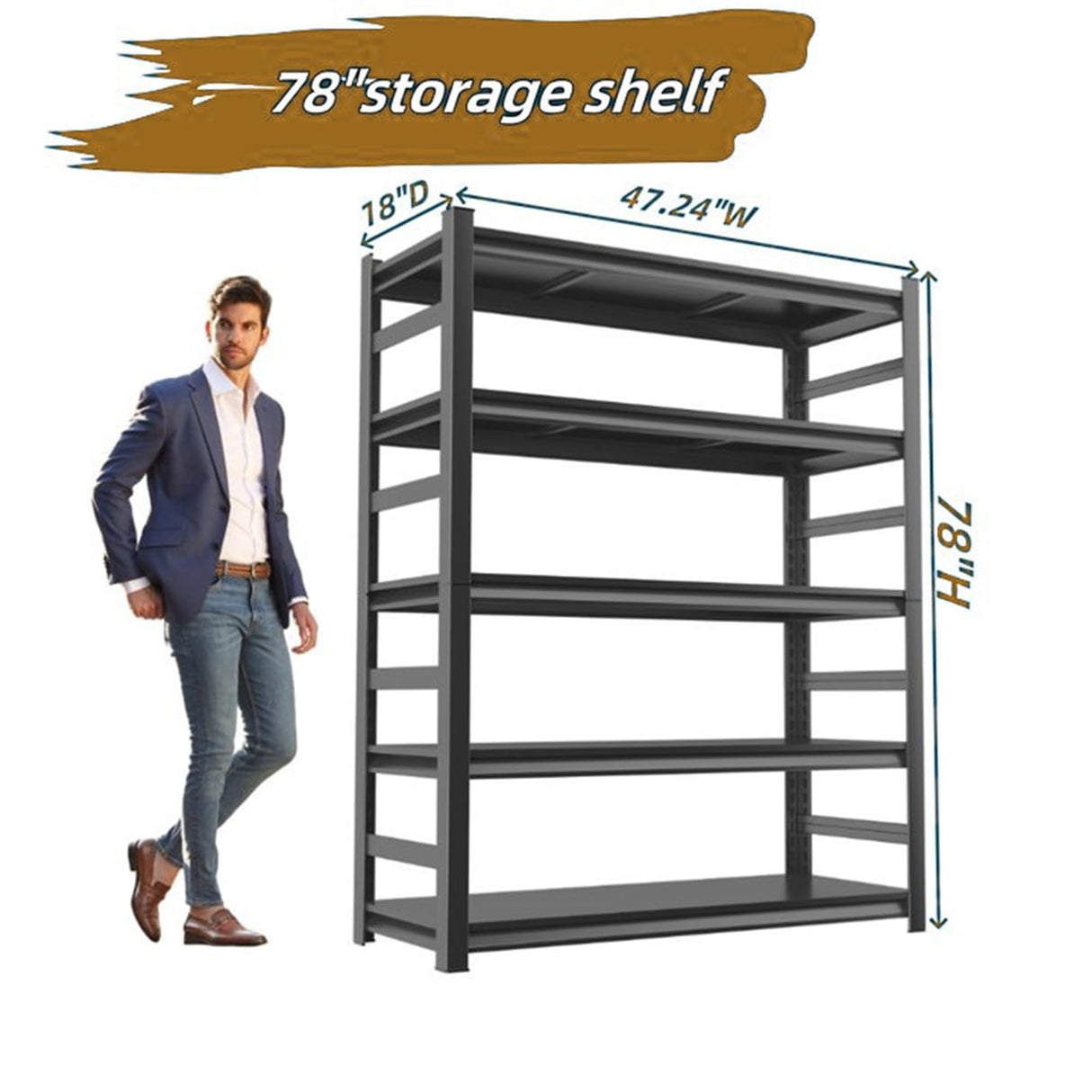 5 Tiers Book Shelves, Office Shelf Organizer, Heavy Duty Book Shelving, Adjustable Bookshelf, Freestanding Book Shelves, Book Shelves for Living Room, Black Bookshelves (47.24"W*18"D*78"H) BEESTMUEBLE