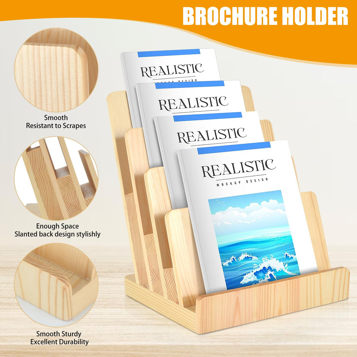 DLUGOPIS 4 Tier Wood Brochure Holder 8.5 x 11Magazine Display Rack Brochure Display Stand Literature Holder Pamphlet Display Stand Magazine Organizer Flyer Display Holder for Table Counter DLUGOPIS