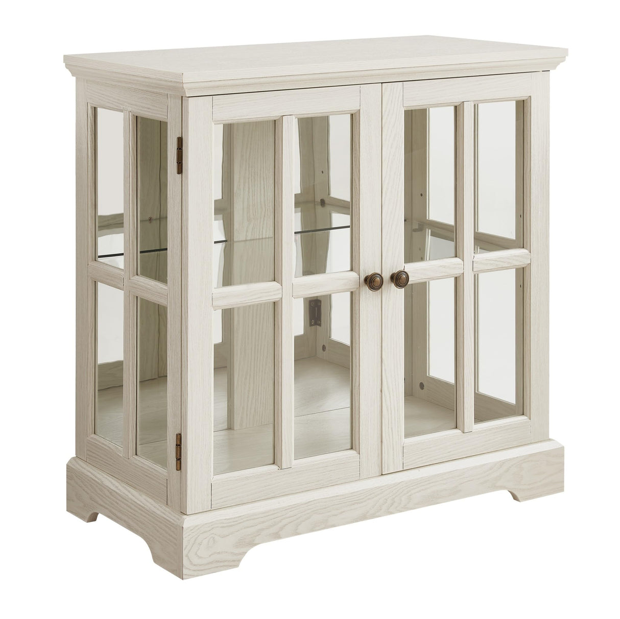 CKEASEAN 32" H LED Antique Curio Cabinet with Smartphone-Controlled, Lighted Glass Display Cabinet - Retro Lattice Door Showcase, Elegant Adjustable Shelves for Living Room (White) CKEASEAN