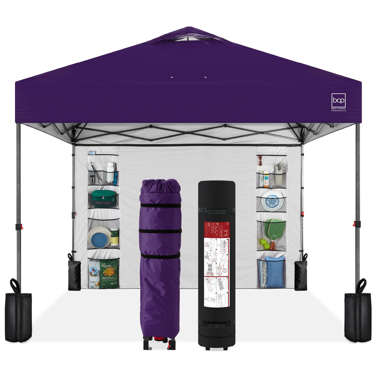 Best Choice Products 10x10ft Easy Pop Up Canopy w/Side Wall, 10 Pockets, Portable Carrying Case, 1-Button Setup, 4 Weight Bags - Amethyst Purple Best Choice Products